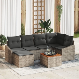 Set de Sofás de Jardín  de 7 Piezas con Cojines Ratán Gris Acacia