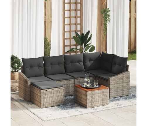 Set de Sofás de Jardín  de 7 Piezas con Cojines Ratán Gris Acacia