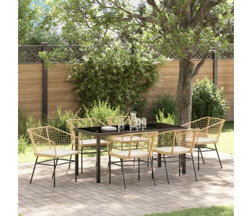 Set de Comedor de Jardín  de 7 Piezas con Cojines Marrón Polirratán