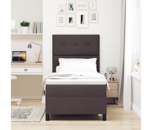 Cama con Somier y Colchón Marrón Oscuro 90x200 cm de Tela