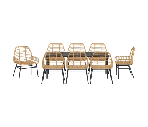 Conjunto de Comedor de Jardín  de 9 Piezas Marrón Poliratán