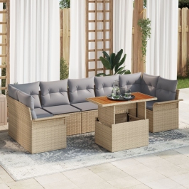 Juego de Sofá de Jardín de 8 Piezas con Cojines Beige Ratán Acacia