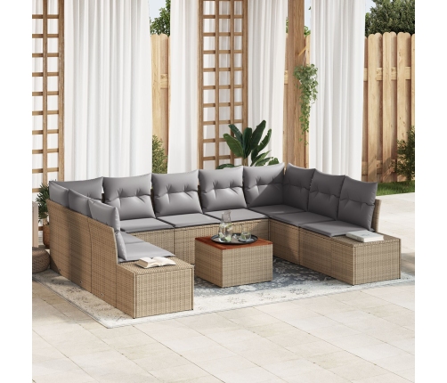 Juego de Sofá de Jardín de 10 Piezas con Cojines Beige Ratán Sintético Acacia