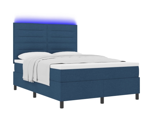 Cama tipo box spring  con colchón y LED azul 160x200 cm tela