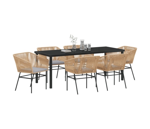 Set de Comedor de Jardín de 7 Piezas  con Cojines Marrón Ratán Polimérico