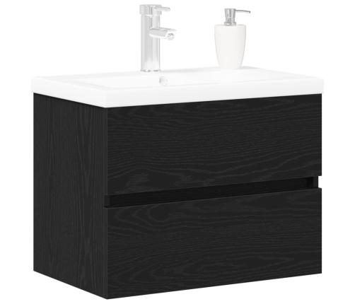 Gabinete de Lavabo  con Jofaina Integrada Roble Negro Madera Engineered, Gabinete de Lavabo  Roble Negro 60x38,5x45 cm Madera Engineered