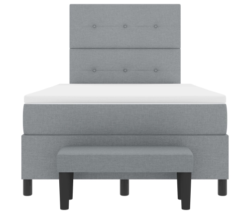 Cama con Base de Resortes  con Colchón y Banco Gris Claro 120x200 cm Tela