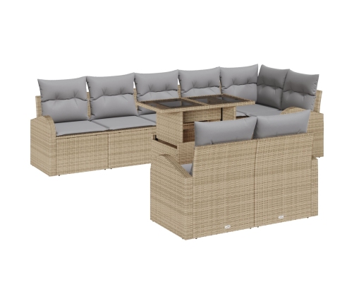 Conjunto de Sofá de Jardín de 9 Piezas con Cojines Beige de Ratán Sintético