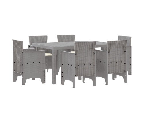 Conjunto de Comedor de Jardín de 7 Piezas  con Cojines Gris Claro Poliratán