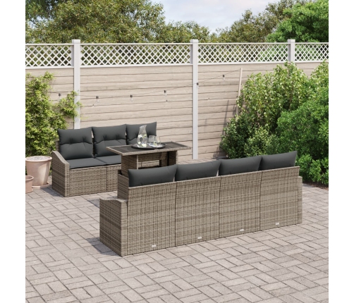 Conjunto de Sofá de Jardín de 8 Piezas con Cojines Gris Polirratán