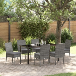 Conjunto de Comedor de Jardín de 7 Piezas  Gris Poliratán