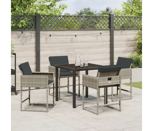 Juego de Comedor de Jardín de 5 Piezas con Cojines Gris Claro Rattan PE