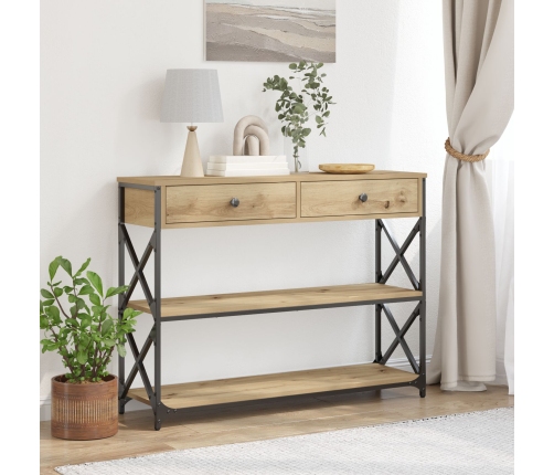 Mesa Consola  de Roble Artesanal 100x28x75 cm Madera Ingenierizada y Acero