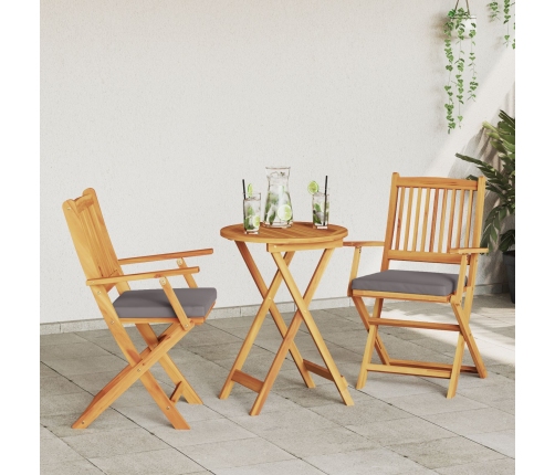 Sillas de Jardín Plegables  con Cojín Gris 2pcs de Madera Acacia Sólida
