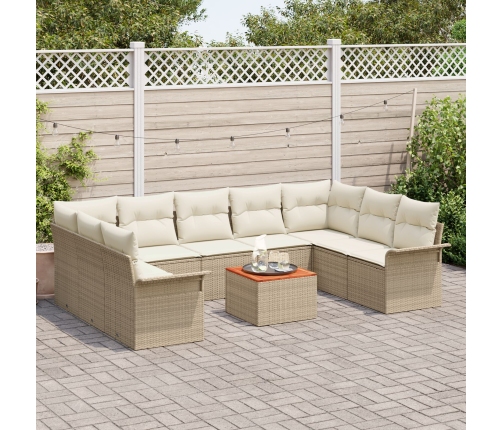 Set de Sofás de Jardín de 10 Piezas con Cojines Beige de Poliratán Acacia