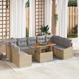 Juego de Comedor de Jardín de 10 Piezas con Cojines Ratán Beige