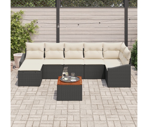 Juego de Sofás de Jardín de 8 Piezas con Cojines Negro Rattan Sintético Acacia