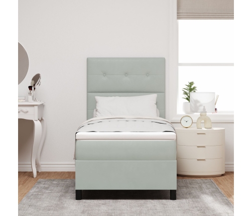 Cama Box Spring  con Colchón Gris Claro 100x200 cm Terciopelo