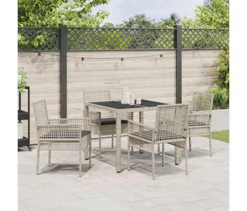 Set de Comedor de Jardín de 5 Piezas con Cojines Gris Claro de Poliratán