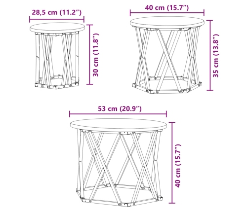 Mesas Laterales Apilables  3 pcs de Madera de Roble Artesanal