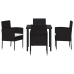 Set de Comedor de Jardín  de 5 Piezas con Cojines Negro Ratán Poliéster