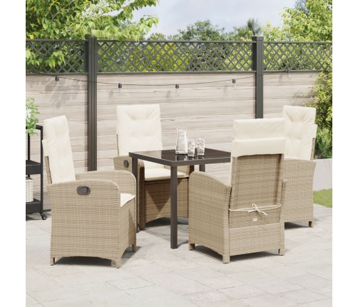 Juego de Comedor de Jardín de 5 Piezas con Cojines Beige Poliratán