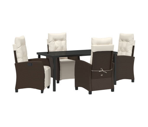 Juego de Muebles de Jardín de 5 Piezas Marrón Ratán Poliéster