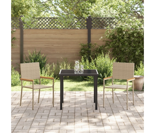 Sillas de jardín apilables  con cojines, 2 piezas, Beige, Ratán