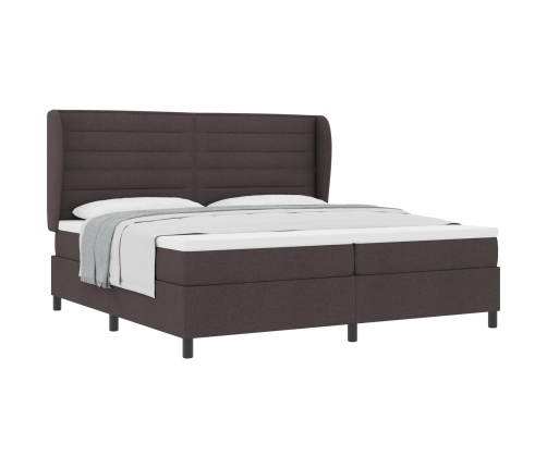 Cama con somier y colchón  Marrón Oscuro 200x200 cm Tela