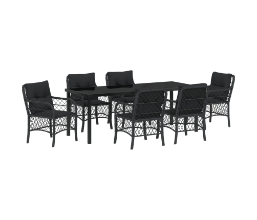 Juego de Comedor de Jardín de 7 Piezas con Cojines Poliratán Negro