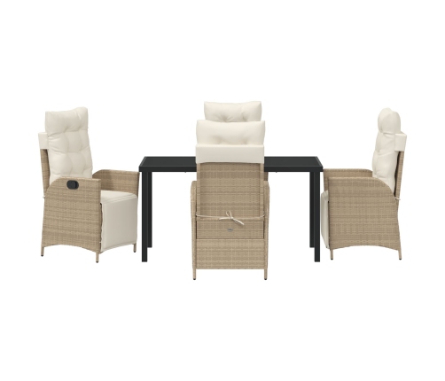 juego de comedor de jardín de 5 piezas beige ratán poliéster