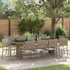 Conjunto de Comedor de Jardín de 11 Piezas  Gris de Poliratán