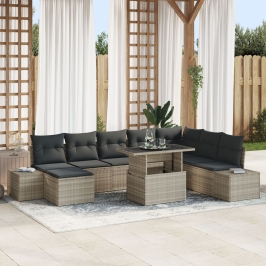 Set de Sofá de Jardín  9 Piezas Marrón claro, negro