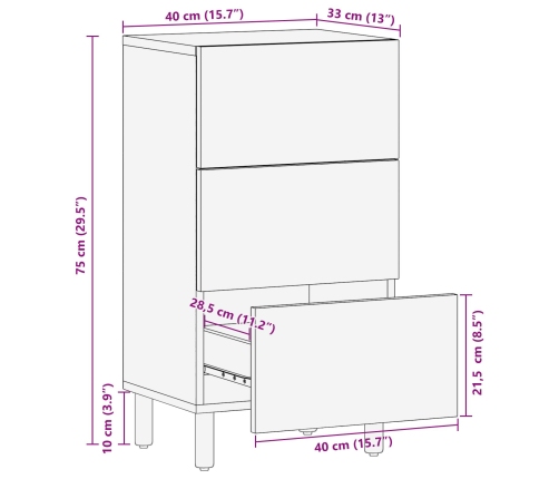 Mueble de almacenamiento 40x33x75 cm de Madera Maciza de Acacia