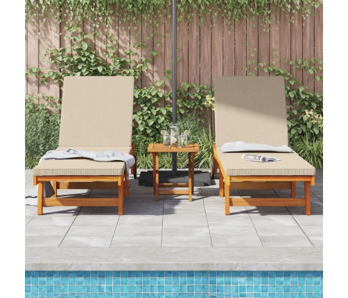 Sillas tumbonas  2 pcs con ruedas y cojín de madera de acacia maciza