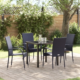 Juego de Comedor de Jardín de 5 Piezas Negro de Ratán de Polietileno
