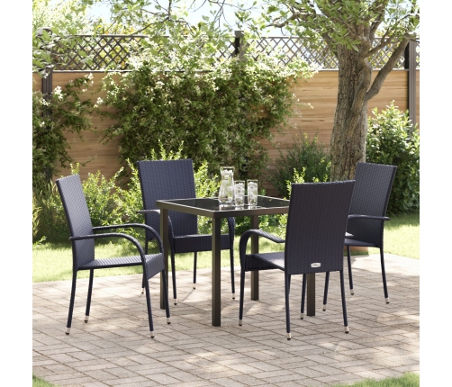 Juego de Comedor de Jardín de 5 Piezas Negro de Ratán de Polietileno