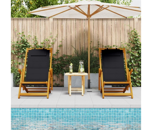 Sillas de playa plegables  2 pcs Negro Madera maciza de Acacia y Textileno