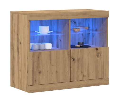 Aparador  con luces LED de roble artesanal 81x37x67 cm