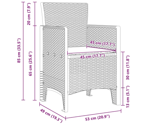 Juego de Comedor de 5 Piezas con Cojines Gris Claro Ratan Sintético