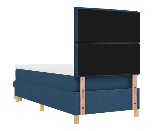 Cama Box Spring con Colchón y Banco Azul 90x200 cm Tela