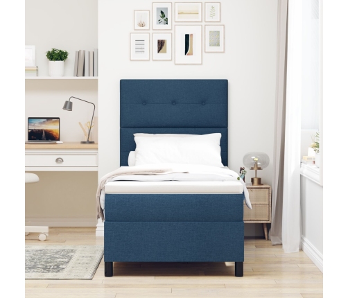 Cama con Somier con Colchón Azul 90x200 cm Tela