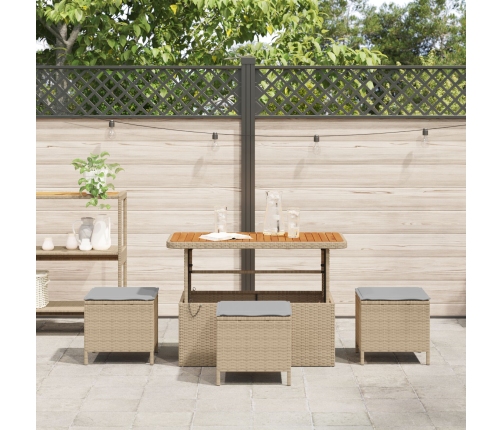 Juego de Comedor de Jardín de 4 Piezas con Cojines Beige Ratán Sintético Acacia