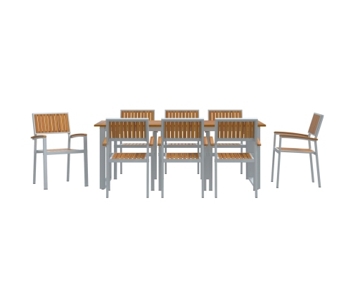 Conjunto de Comedor de Jardín  Juego de 9 Gris, Tono Madera Metal