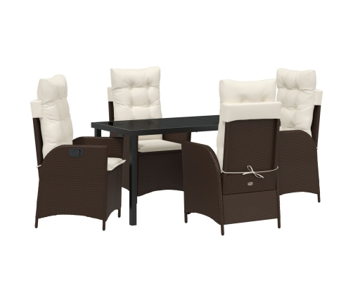 Set de Comedor para Jardín de 5 Piezas con Cojines Marrón PE Ratán