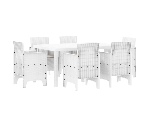 Juego de Comedor de Jardín  de 7 Piezas con Cojines Blanco Poliratán
