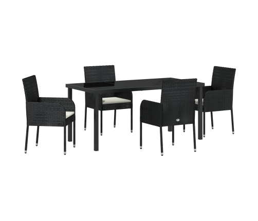Set de Comedor de Jardín  de 5 Piezas con Cojines Negro Poliratán