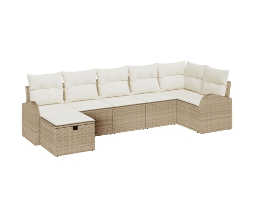 Conjunto de Sofá de Jardín de 7 Piezas Con Cojines Beige de Ratán Sintético