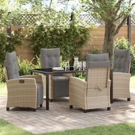 Juego de Comedor de Jardín de 5 Piezas Beige Ratán Poliéster