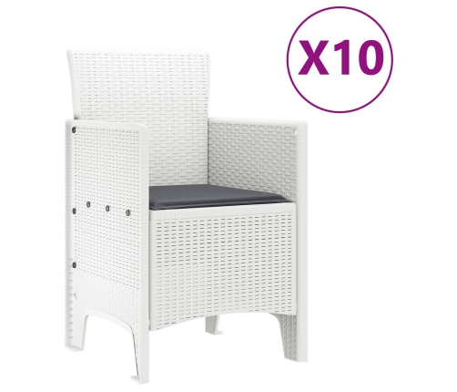 Conjunto de Comedor de Jardín  de 11 Piezas con Cojines Blanco Poliratán